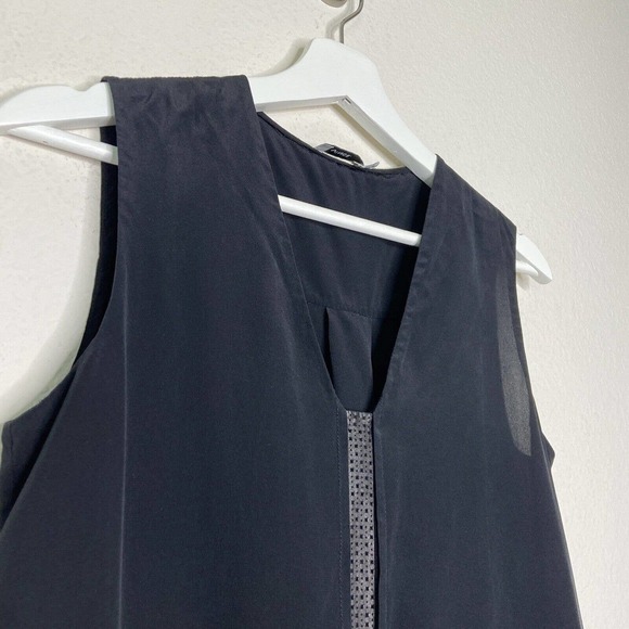 VINCE Silk Dye Cut Leather Strip Black Tank Sz XS - Picture 3 of 8